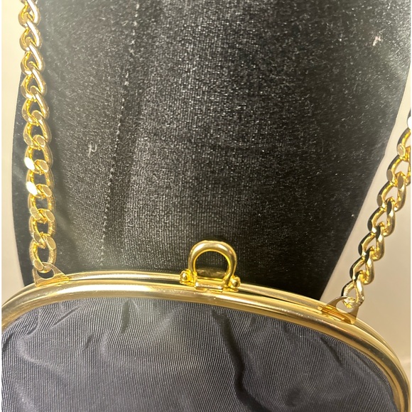 ACCESSORY PLACE Women’s Italian Black Fabric Crossbody Clutch w/Gold Chain Bag - Picture 4 of 12